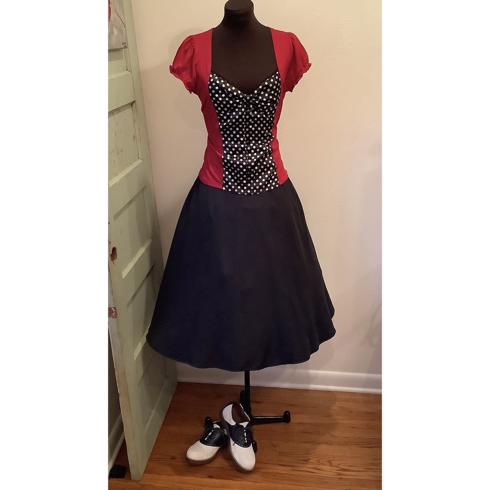 Unique Vintage Black Circle Skirt Retro Rockabilly Party Skirt Costume Sz M 6/8